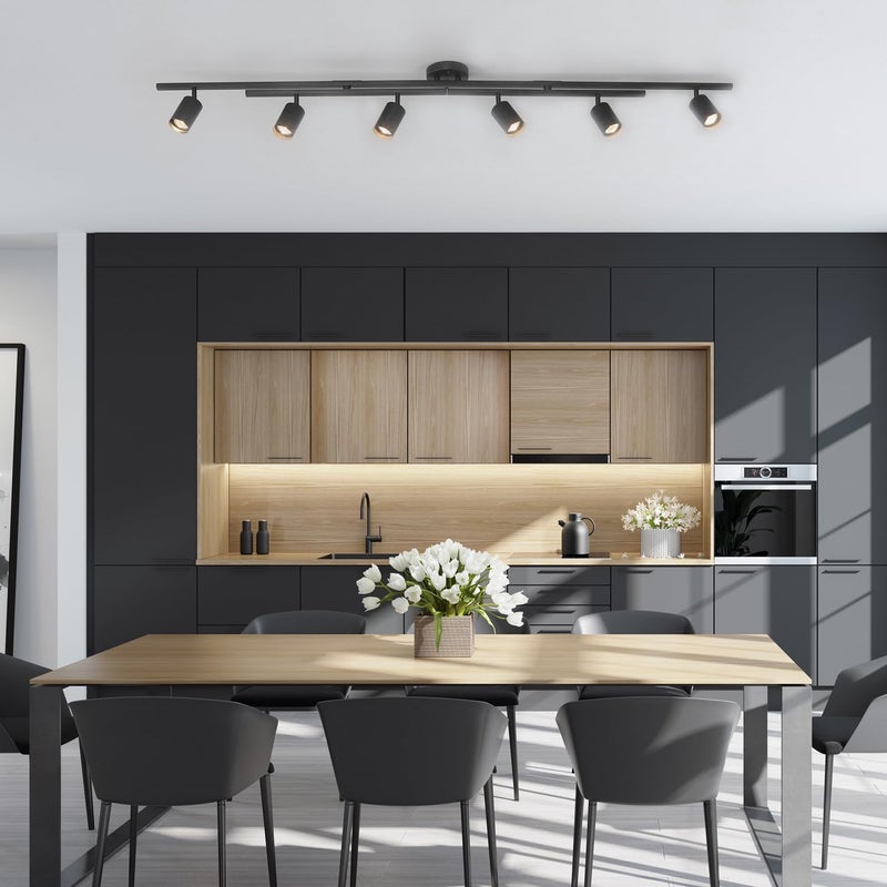 GLOBE Electric 59463 6-Light Track Lighting, Matte Black Finish, Center Swivel Bars, Adjustable Heads, Dimmable, GU10 Base, Modern Industrial Design - Image 3