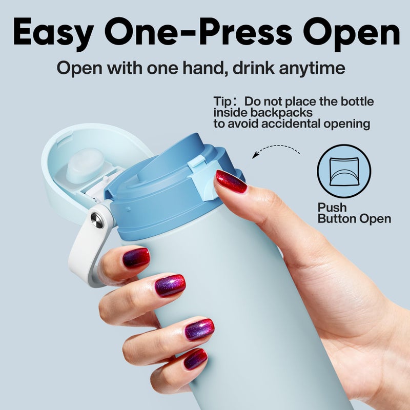 ENCOOL Insulated Water Bottle with Straw - Encool Stainless Steel Water Bottle with Push Button Lid, Leak-Proof & BPA-Free, Keeps Cold for 24 Hours for Sports, Travel, Gym (24 oz, Jungle Mist) - Image 5