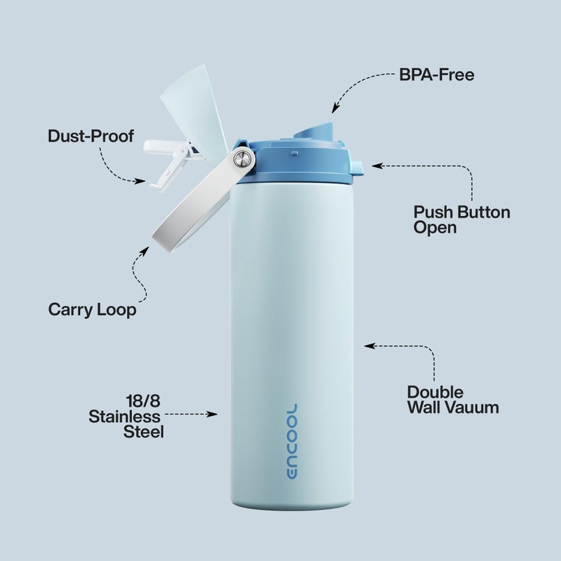 ENCOOL Insulated Water Bottle with Straw - Encool Stainless Steel Water Bottle with Push Button Lid, Leak-Proof & BPA-Free, Keeps Cold for 24 Hours for Sports, Travel, Gym (24 oz, Jungle Mist) - Image 4