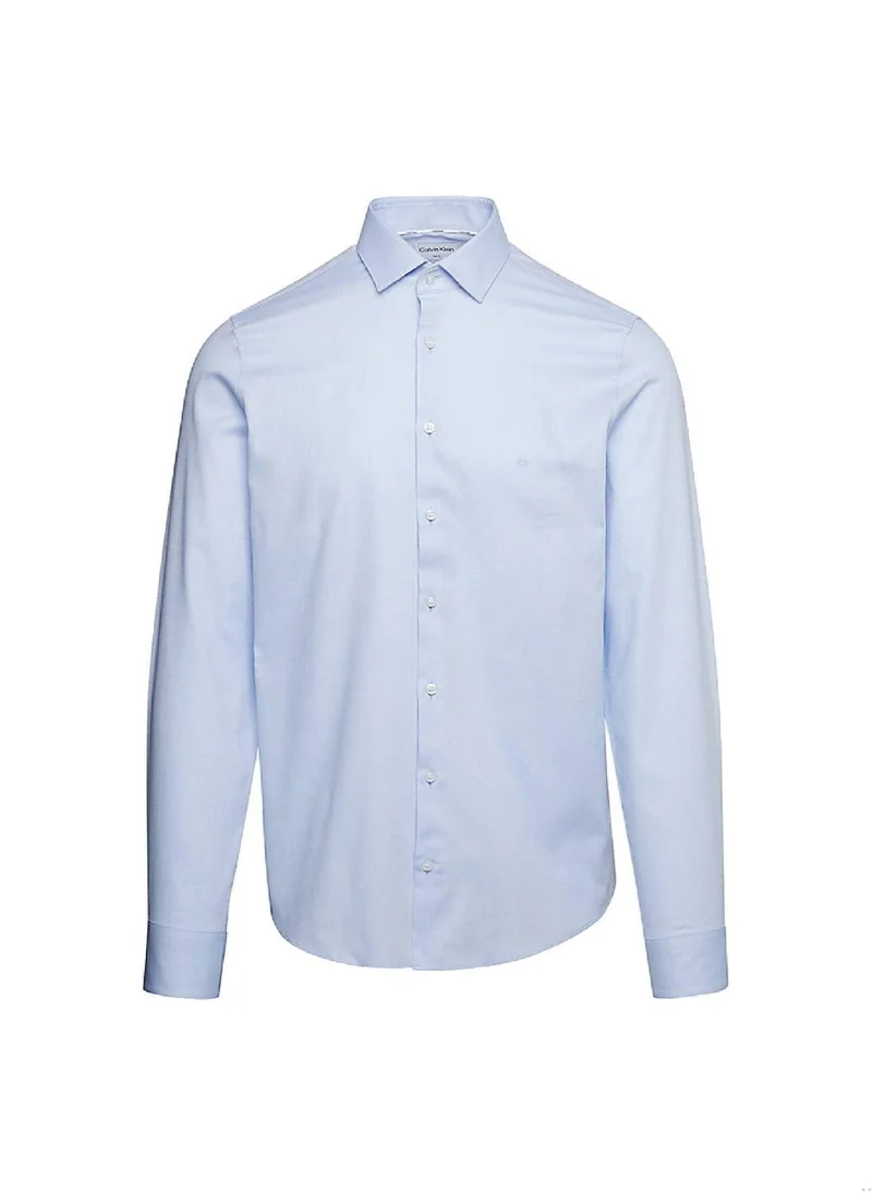 كالفن كلاين Men's Slim Textured Twill Shirt - Cotton, Blue