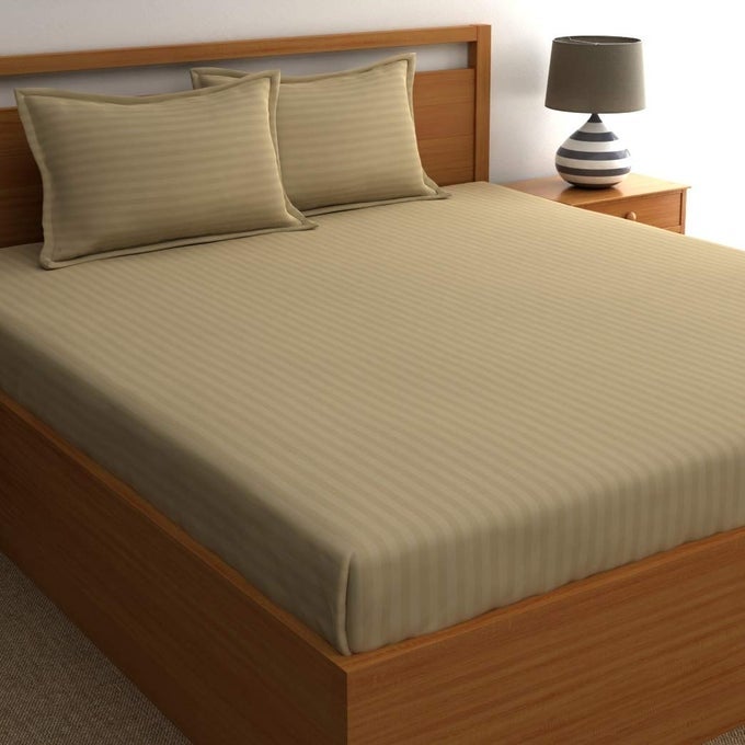 210 TC MICROFIBRE 1 BEDSHEET AND 2PILLOW COVERS STRIPED DOUBLE KHAKI