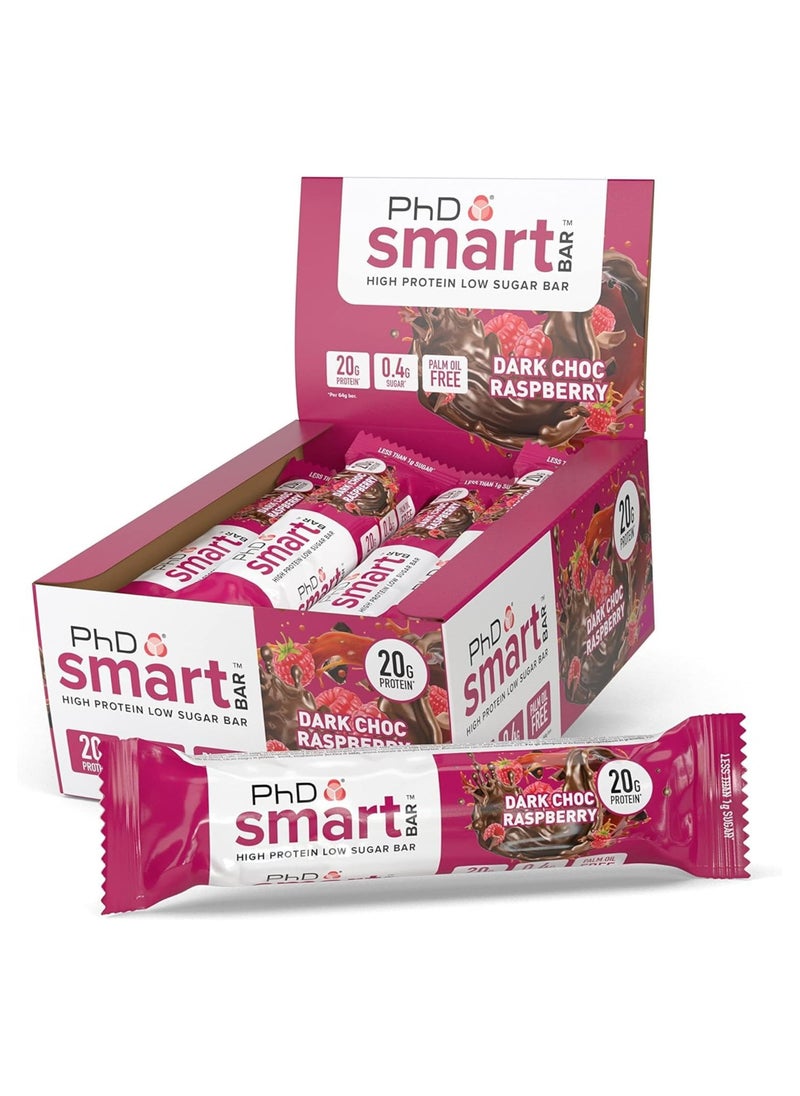 PhD - Smart High Protein Low Sugar Bars - Dark Choc Raspberry Flavour - 20g 1.1g Sugar Palm Oil Free - 64g per bar - 12pack - Image 1