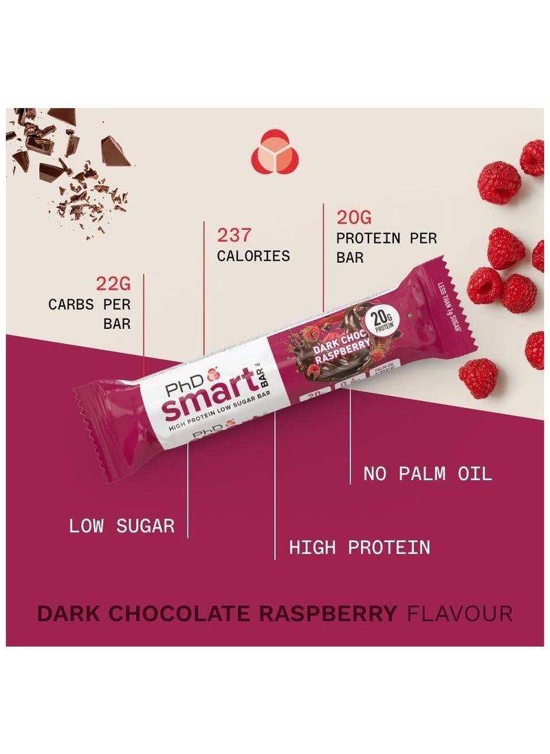 PhD - Smart High Protein Low Sugar Bars - Dark Choc Raspberry Flavour - 20g 1.1g Sugar Palm Oil Free - 64g per bar - 12pack - Image 1