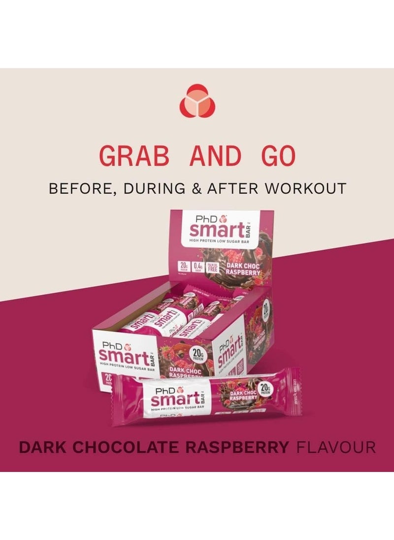 PhD - Smart High Protein Low Sugar Bars - Dark Choc Raspberry Flavour - 20g 1.1g Sugar Palm Oil Free - 64g per bar - 12pack - Image 1