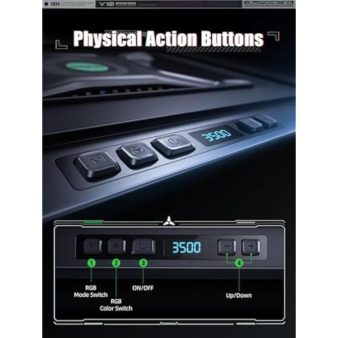 rayihni V10 GAMING LAPTOP COOLER, RGB LAPTOP COOLING PAD STAND WITH POWERFUL 4.72 INCH EXTERNAL TURBO COOLING FAN, FAST COOLING COMPUTER 13-17.3IN, BUTTON CONTROL, 3 ADJUSTABLE STAND, 4-PORT USB (BLACK) - Image 3