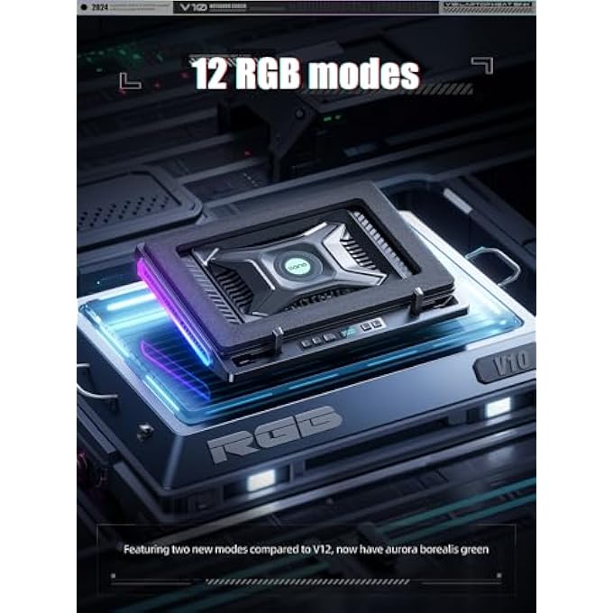 rayihni V10 GAMING LAPTOP COOLER, RGB LAPTOP COOLING PAD STAND WITH POWERFUL 4.72 INCH EXTERNAL TURBO COOLING FAN, FAST COOLING COMPUTER 13-17.3IN, BUTTON CONTROL, 3 ADJUSTABLE STAND, 4-PORT USB (BLACK) - Image 2