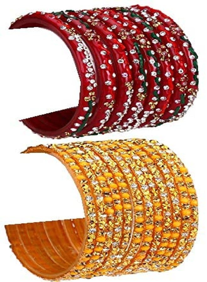 1st Time Combo Of Party & Wedding Colorful Bangle/Kada Set, Glass, Red And Yellow, Pack Of 20 -AAEU1 - Image 1