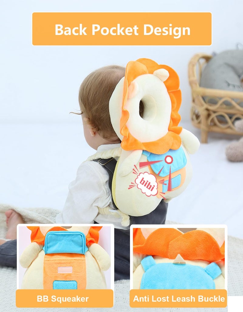 JunNeng Baby Head Protector Backpack with Squeakerï¼ŒToddler Head Safety Protection Cushion, Yellow Lion - Image 3