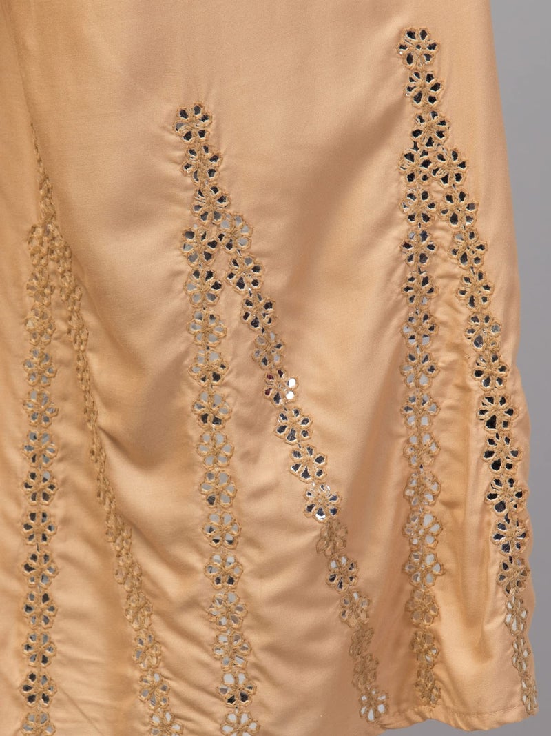 TREND LEVEL Women Mid Rise Mirror Rayon Flared Thread Embroidery Sharara Palazzo Pants (M, Skin) - Image 4
