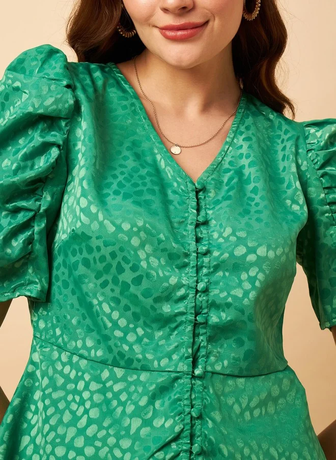 MINT STREET Mint Green Puff Sleeve Peplum Top for Women