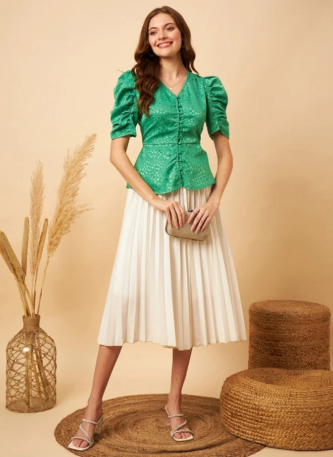 MINT STREET Mint Green Puff Sleeve Peplum Top for Women