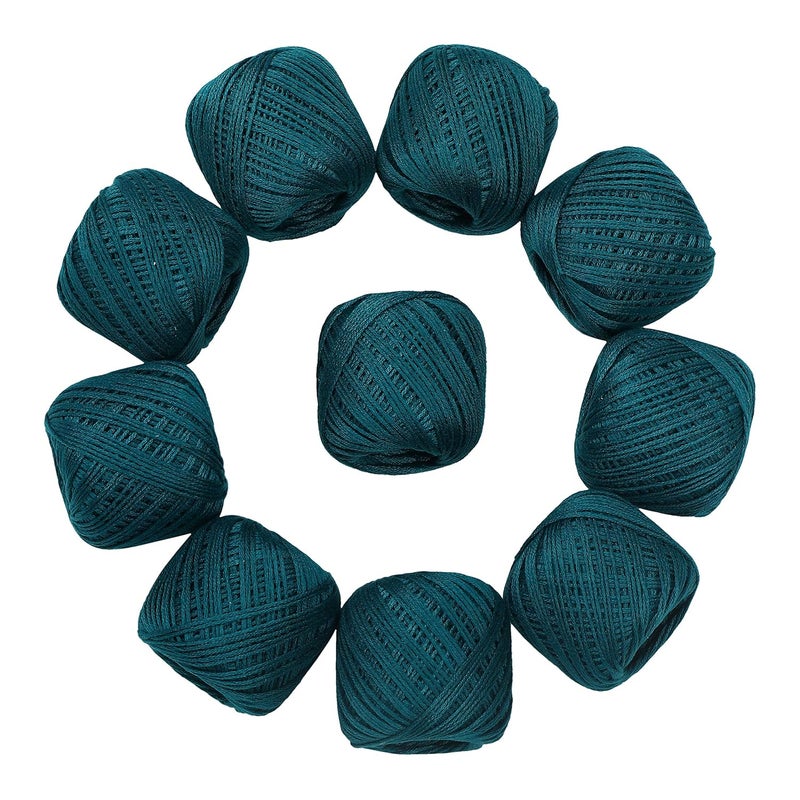 CORIOX Crochet Thread Set Of 10 Ball Crochet Cotton Thread Yarn For Knitting & Craft Making. Size 20 Gram 55 To 60 Mtr Approx (Teal), 230 Gm - Image 2