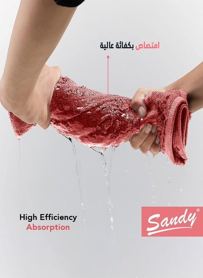 ساندي طقم مناشف شعر فاخرة بجودة الفنادق قطن 100% صنع في مصر - 600 غرام لكل متر مربع، ناعمة وسريعة الجفاف وعالية الامتصاص (4 قطع - 50 × 90 سم), وردي - Image 3