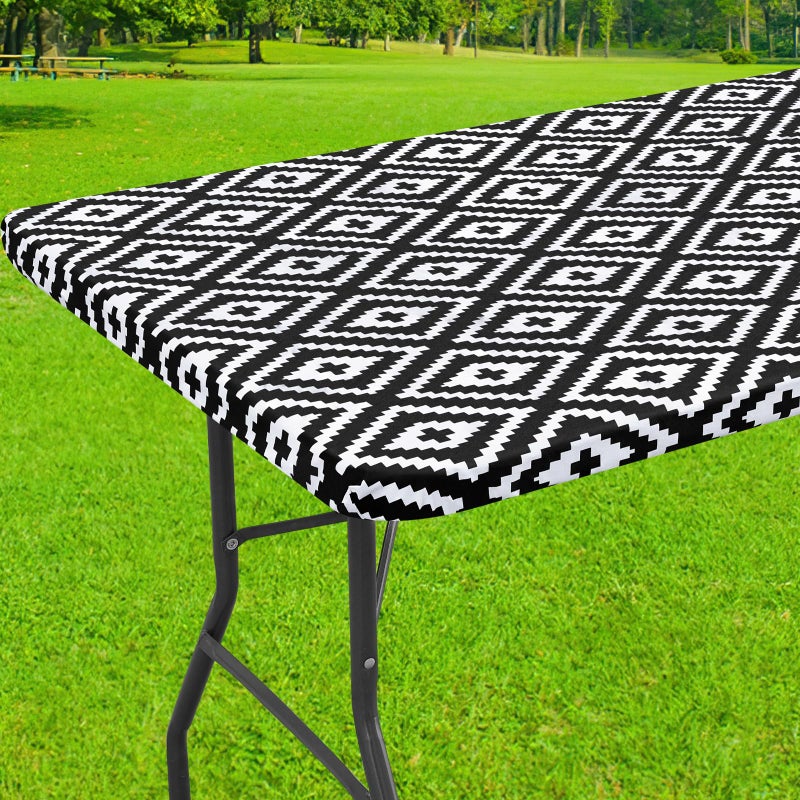 Smiry Rectangle Picnic Tablecloth Waterproof Elastic Fitted Table Covers for 8 Foot Tables Wipeable Flannel Backed Vinyl Tablecloths for Camping Indoor Outdoor Beige 30x96 Inches