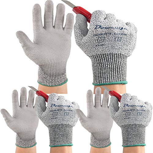 Dowellife 3 Pairs Level 5 Cut Resistant Work Gloves for Men and Women, PU Coated Breathable Gardening Gloves, Thin Flexible and Firm Grip for Mechanics and Fishing (Large, Grey) - Image 1