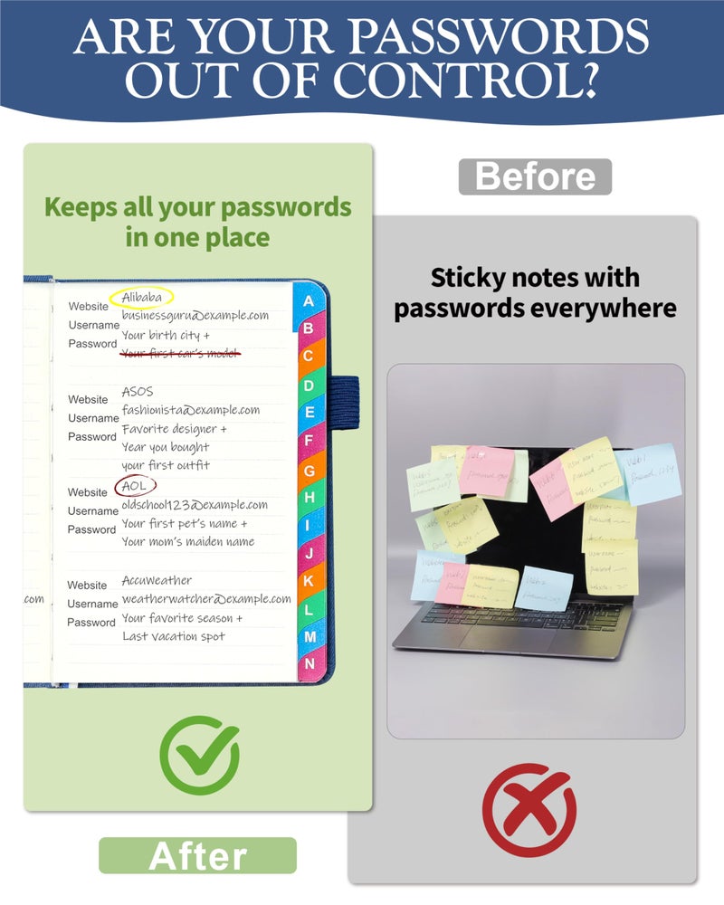 hi!SCI Small Password Keeper Book with Colorful Alphabetical Tabs, Hardcover Password Log-book for Internet Password and Website Address, 4.1"Ã—6.2" Password Notebook Denim Blue - Image 2