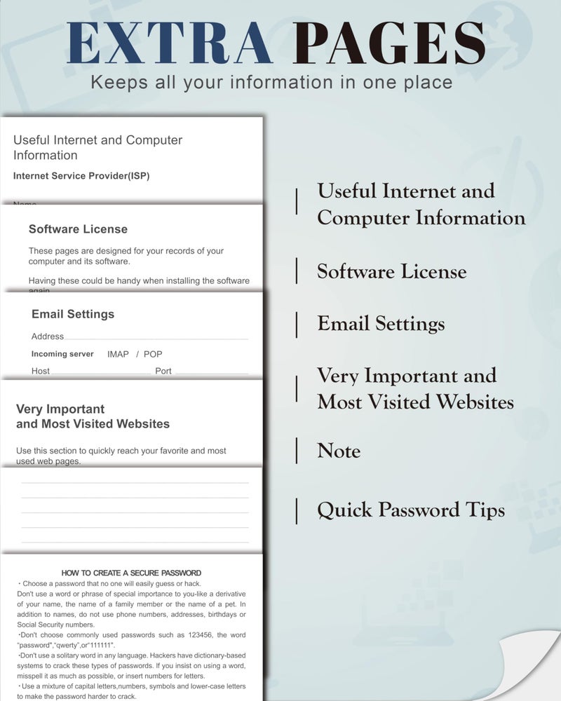 hi!SCI Small Password Keeper Book with Colorful Alphabetical Tabs, Hardcover Password Log-book for Internet Password and Website Address, 4.1"Ã—6.2" Password Notebook Denim Blue - Image 5