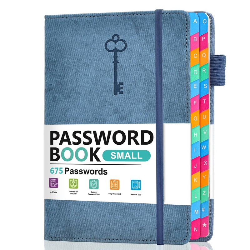 hi!SCI Small Password Keeper Book with Colorful Alphabetical Tabs, Hardcover Password Log-book for Internet Password and Website Address, 4.1"Ã—6.2" Password Notebook Denim Blue - Image 1