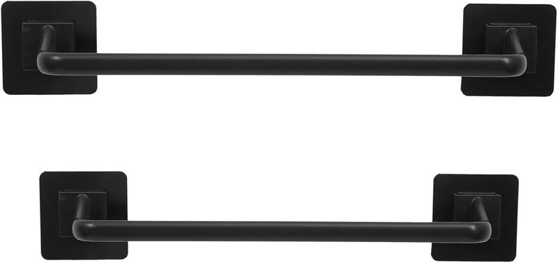 2pcs Self-Adhesive Wall Mounted Towel Holder Rack, Black Plastic Bathroom and Kitchen Towel Hanging Storage Shelf, No Drilling Installation for Home Use - Image 1