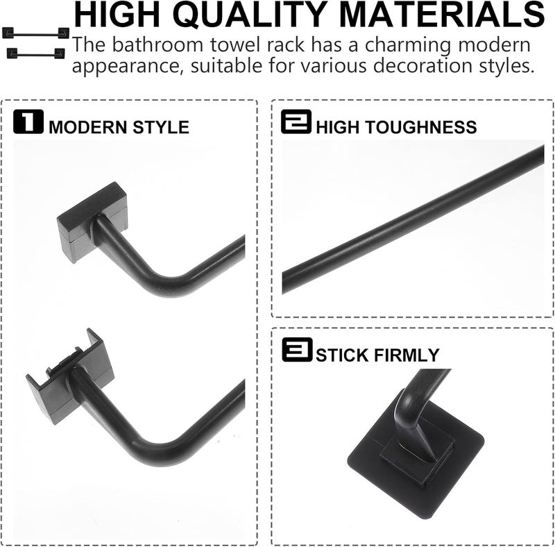 2pcs Self-Adhesive Wall Mounted Towel Holder Rack, Black Plastic Bathroom and Kitchen Towel Hanging Storage Shelf, No Drilling Installation for Home Use - Image 3