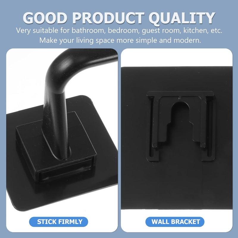 2pcs Self-Adhesive Wall Mounted Towel Holder Rack, Black Plastic Bathroom and Kitchen Towel Hanging Storage Shelf, No Drilling Installation for Home Use - Image 5