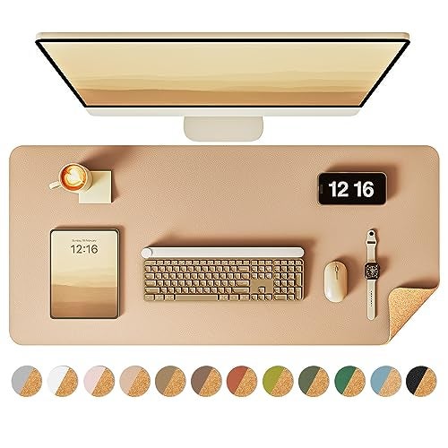 YSAGi DoubleSided Desk Pad 354x17Leather Desk Mat Eco Cork Desk Pad ProtectorLarge Mouse PadWaterproof Desk Blotter for OfficeHomeApricot