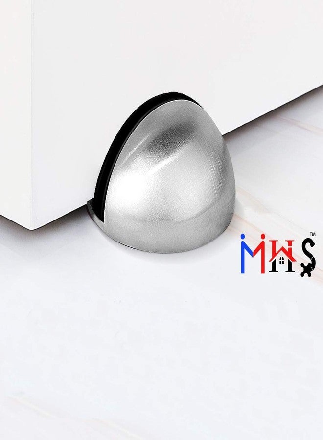 MHS سدادة باب أمان من الفولاذ المقاوم للصدأ على شكل نصف قمر من MHS، سدادة باب نصف قبة للتثبيت على الأرض مع مصد مطاطي، مصد باب شديد التحمل وواقي جدار، يتضمن براغي ومثبتات جدارية (1، فضي) - Image 4