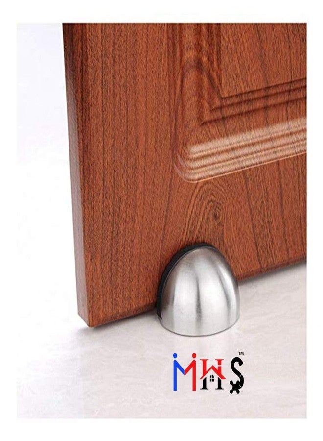 MHS سدادة باب أمان من الفولاذ المقاوم للصدأ على شكل نصف قمر من MHS، سدادة باب نصف قبة للتثبيت على الأرض مع مصد مطاطي، مصد باب شديد التحمل وواقي جدار، يتضمن براغي ومثبتات جدارية (1، فضي) - Image 5