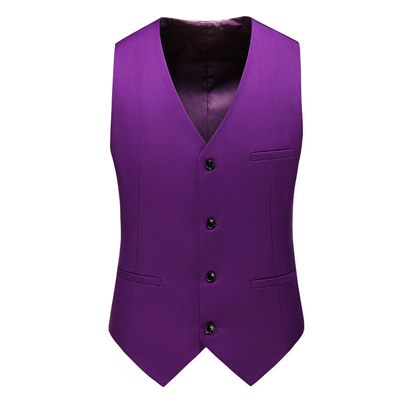 2025 Export Large Size Men'S Slim Pure Color Suit Vest Fashionable Single Row V Neck Casual Vest - Image 1