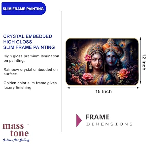 Masstone Radha Krishna Crystal Embedded High Gloss Wall Painting, Golden Slim Frame, 45x30 Cm Wall Art for Living Room, Bedroom, Office & Home Décor (HG06) - Image 4
