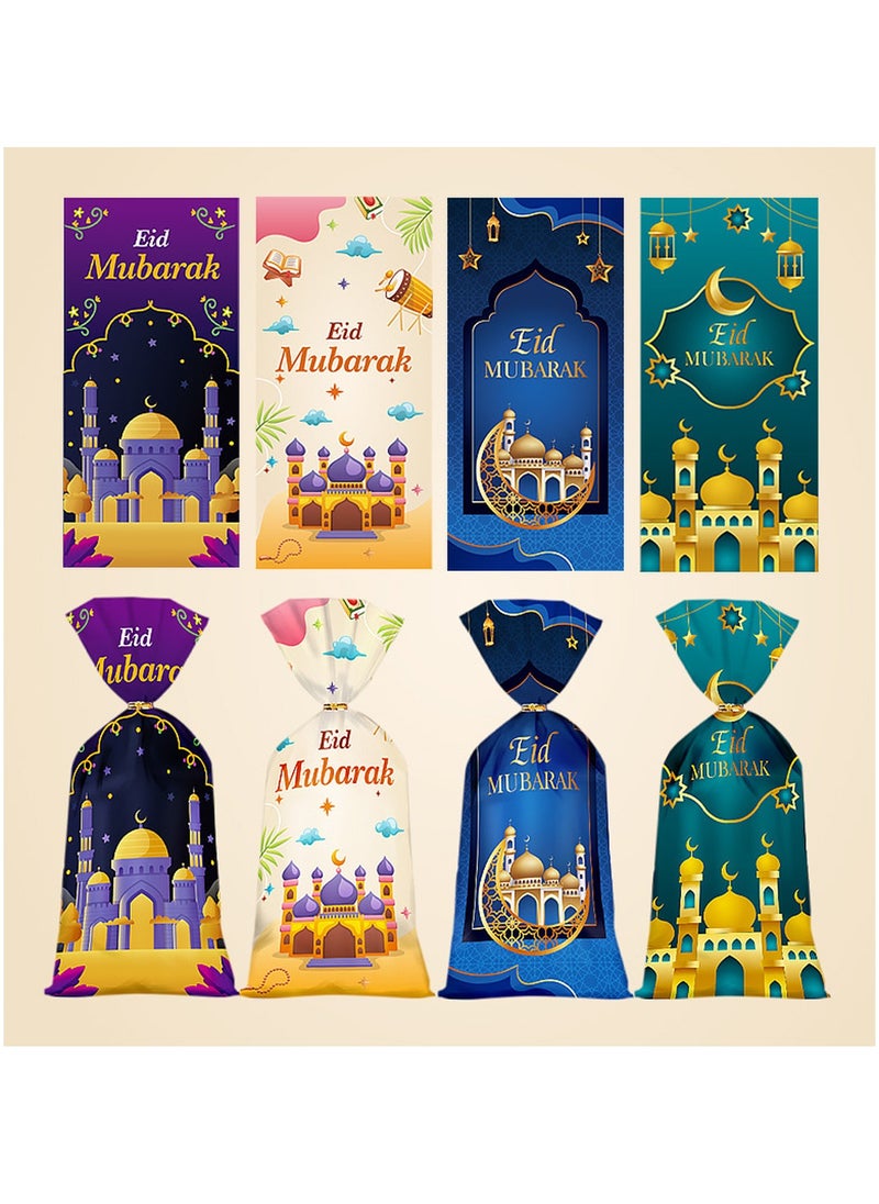 SänHahn Ramadan Kareem Cellophane Treat Candy Bags,  Eid Mubarak Goodie Bags for Kids Gifts with Twist Ties, 4 Styles Party Favors Holiday Snacks Decorations - 50 Pcs  - Image 1