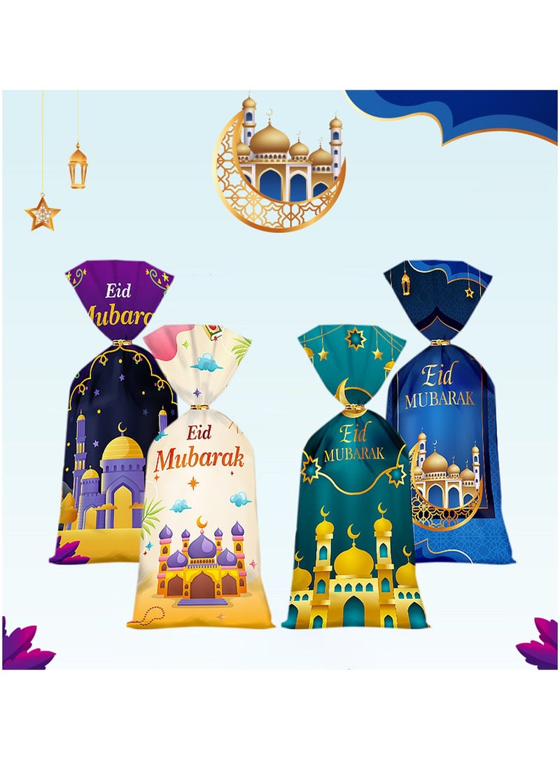SänHahn Ramadan Kareem Cellophane Treat Candy Bags,  Eid Mubarak Goodie Bags for Kids Gifts with Twist Ties, 4 Styles Party Favors Holiday Snacks Decorations - 50 Pcs  - Image 3