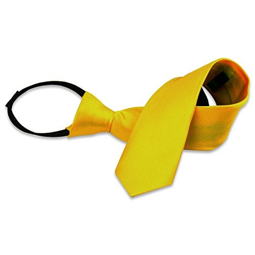 Aurya Boys'Solid Color Zipper Tie 15 inch Polyester Satin Zipper Neckties (Gold) - Image 1