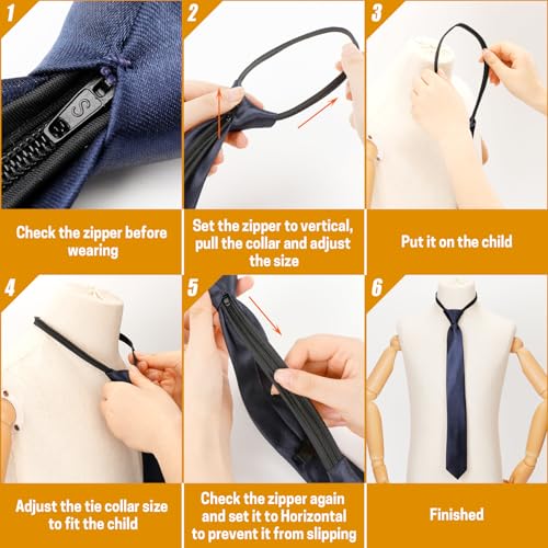Aurya Boys'Solid Color Zipper Tie 15 inch Polyester Satin Zipper Neckties (Gold) - Image 5