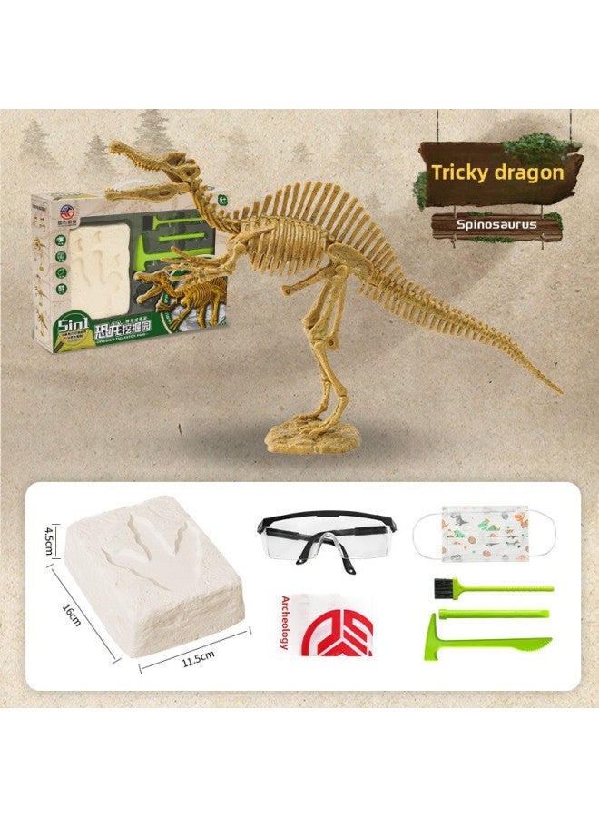 Archaeology Classroom Dinosaur DIY Assembled Skeleton Simulation Fossil Model Children's Archaeological Excavation Toy Set-Color:KG8001 Spinosaurus (with Digging Suit + Mask + Goggles)  - Image 1