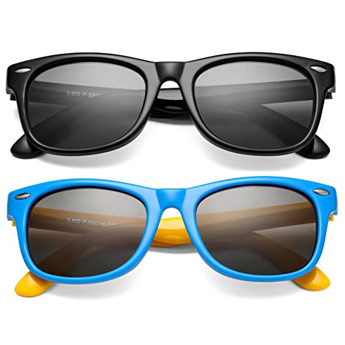 NULOOQ Kids Polarized Sunglasses for Boys Girls – TPEE Unbreakable Flexible Frame UV400 Protection Age 3-8 (Black/Gray + Blue Yellow/Gray) - 2 Pack - Image 1