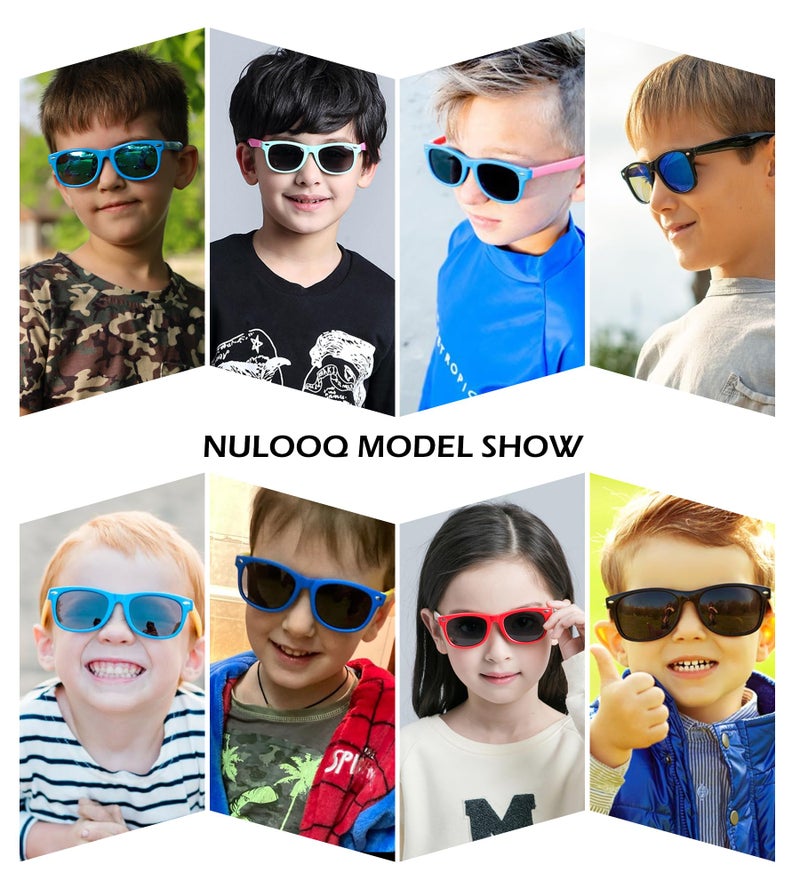 NULOOQ Kids Polarized Sunglasses for Boys Girls – TPEE Unbreakable Flexible Frame UV400 Protection Age 3-8 (Black/Gray + Blue Yellow/Gray) - 2 Pack - Image 3