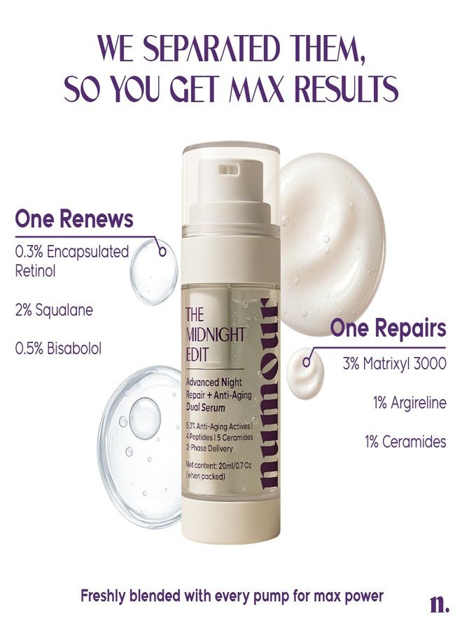 Numour Beginner Friendly Retinol Serum | Irritation Free | 0.3% encapsulated Retinol+4 Peptides+5 Ceramides | For Fine Lines & Wrinkles | Dermat Tested, Safe for Sensitive Skin |Face serum for Men & Women | The Midnight Edit Dual Anti-Aging Serum 20ml - Image 2