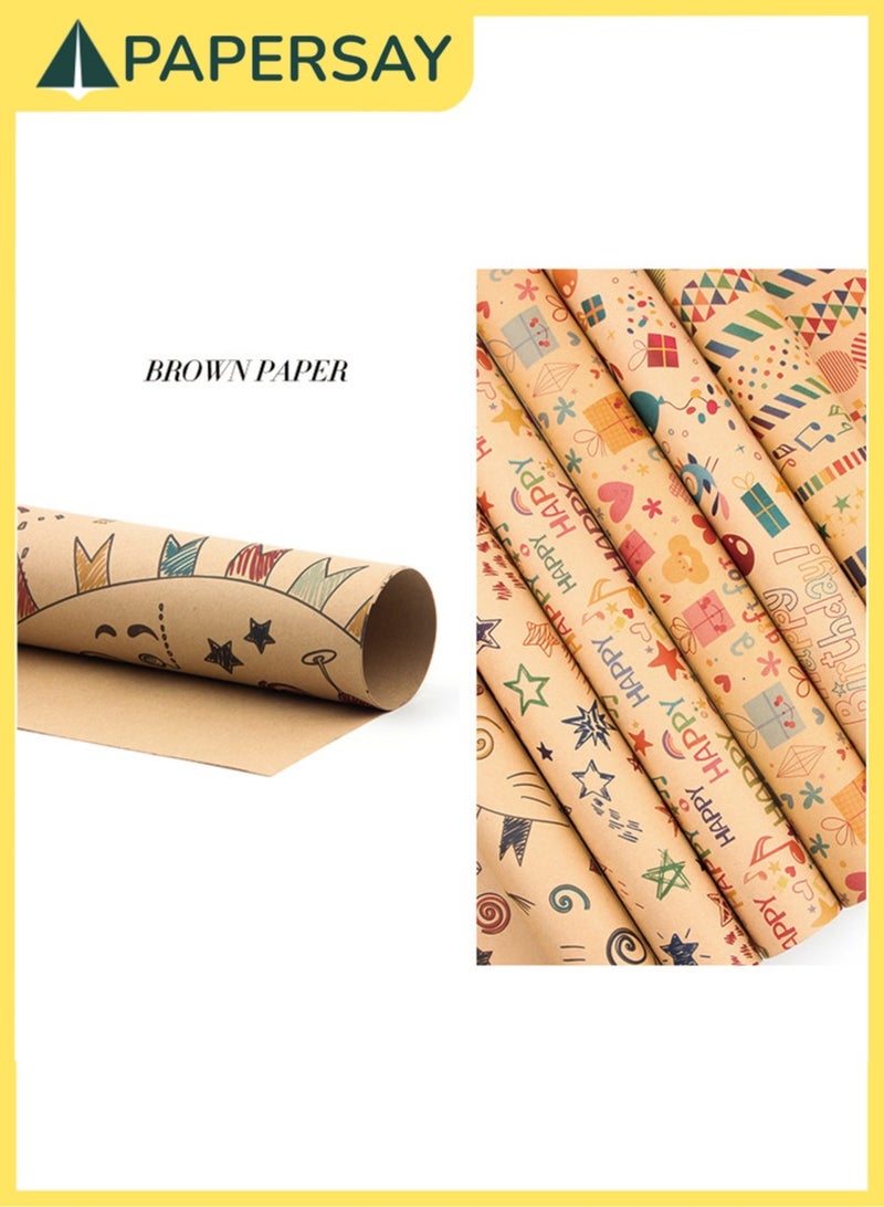  طائرة ورقية 6 قطع من لفة ورق تغليف الهدايا مع بطاقات هدايا متطابقة وحبل زخرفي ، ورق تغليف هدايا بني كرافت لأعياد الميلاد ، والعطلات ، والزفاف ، والحفلات ، وتغليف هدايا الأطفال (70 سم × 50 سم) - Image 5