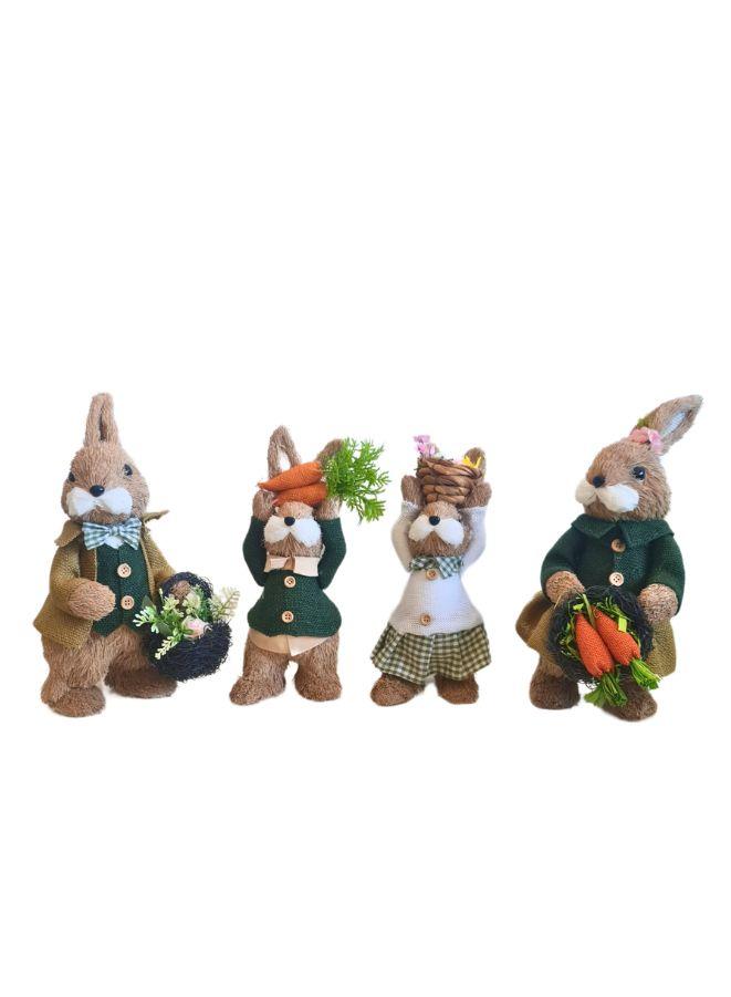 Set of 4 Bunny Family Straw Rabbits Ornament Crafts Decoration for Yard Sign Garden, Living Room, Bedroom - Image 1