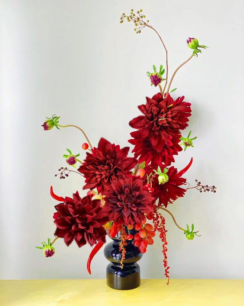 OrgMemory Artificial Flowers, Fake Dahlias with Stems, Various Artificial Flowers, Wedding Decoration Flowers for Table, Cake Decoration Wedding Edible, Decorative Flowers for Wedding Cakes (Burgundy - Image 5