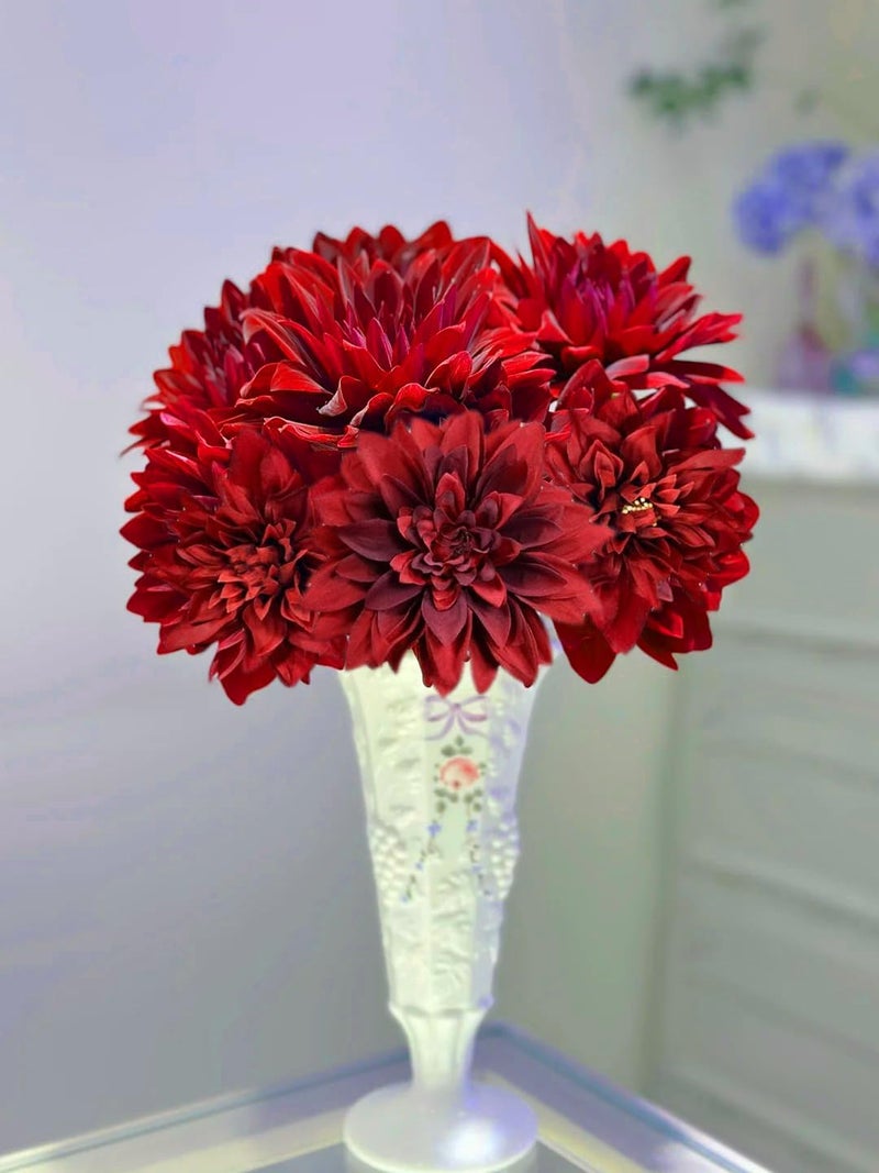OrgMemory Artificial Flowers, Fake Dahlias with Stems, Various Artificial Flowers, Wedding Decoration Flowers for Table, Cake Decoration Wedding Edible, Decorative Flowers for Wedding Cakes (Burgundy - Image 4