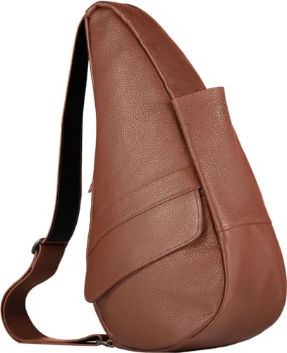 AmeriBag 15" Full-Grain Leather Ergonomic Crossbody Sling Healthy Back Bag for Everyday Use, Travel & Walking Comfort (Chestnut) - Image 1