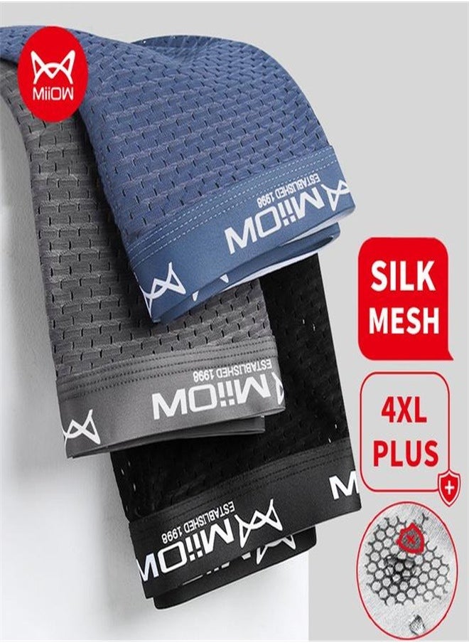 MIIOW - 3Pcs  Mesh Men Boxer Underwear Graphene Antibacterial Male Panties Ice Silk Underpants Breathable  Boxershort - Image 1