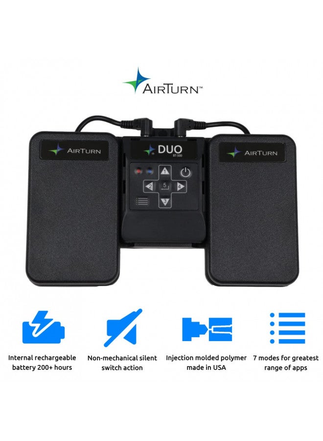 AirTurn AirTurn DUO500 Silent Bluetooth Pedal Page Turner Teleprompt Live Stream App Controller - Image 3