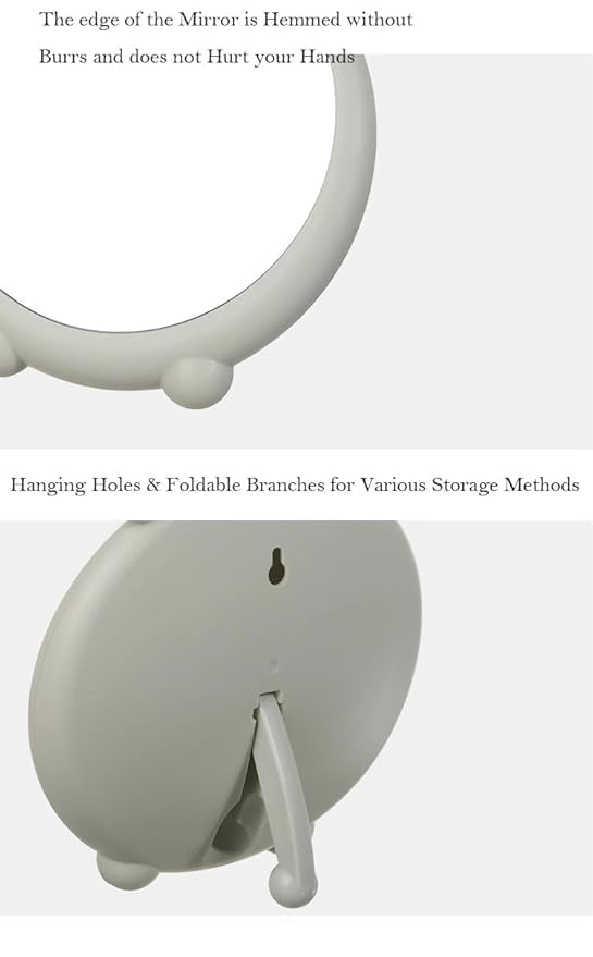 KERFORA Round Makeup Mirror with Cute Cartoon Design Desktop Vanity Mirror Stand Folding Cosmetic Plastic Mirror Wall Hanging Option for Home and Bathroom Green - Image 4