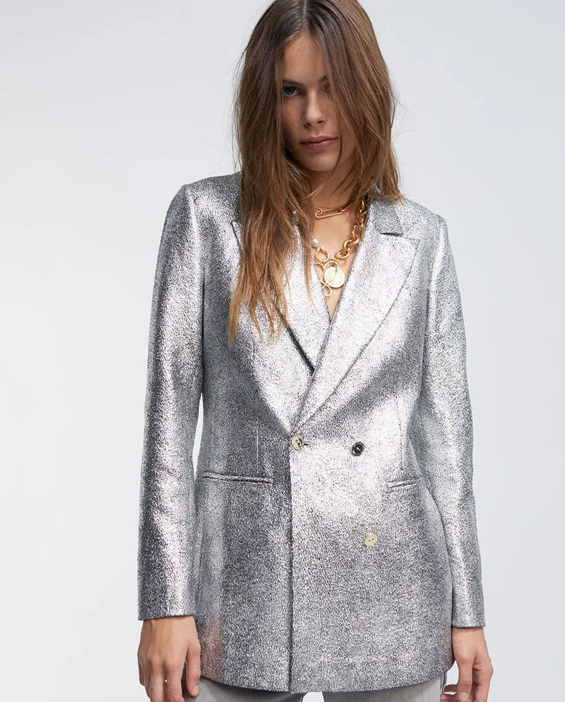 Lola Casademunt Double-breasted silver blazer