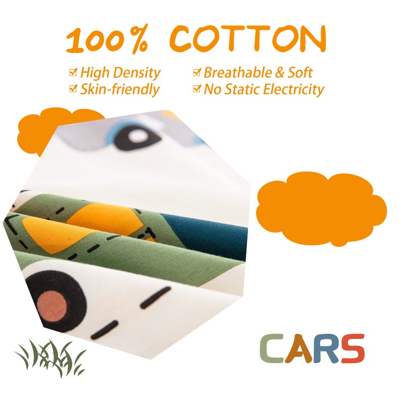 DJY Cars Kids Duvet Cover Set Full Size, 3 Pieces 100% Cotton Kids Bedding Set for Boys Girls, Reversible Yellow Stripes Comforter Cover Set (1 Duvet Cover+2 Pillowcases) - Image 3