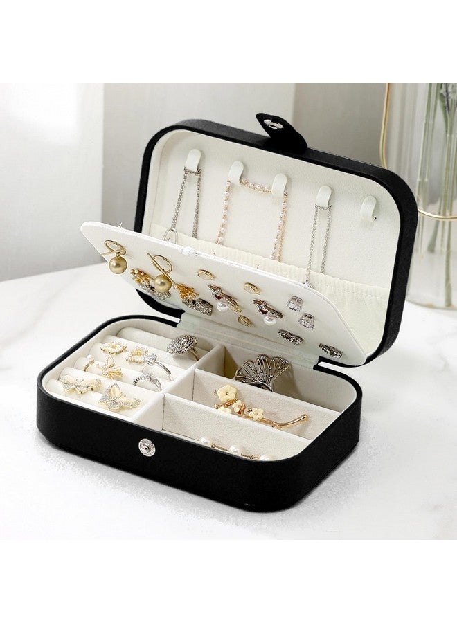 يو بيلا منظم مجوهرات YouBella متعدد الطبقات مصنوع من جلد البولي يوريثان، صندوق تخزين محمول مع حاويات مقسمة للخواتم والأقراط والقلائد، منظم منزلي (أسود) - Image 2