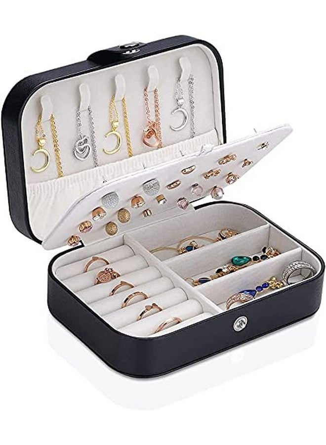 يو بيلا منظم مجوهرات YouBella متعدد الطبقات مصنوع من جلد البولي يوريثان، صندوق تخزين محمول مع حاويات مقسمة للخواتم والأقراط والقلائد، منظم منزلي (أسود) - Image 5